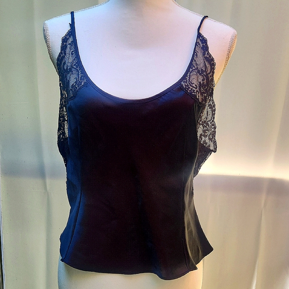 Victoria's Secret Y2K  Black Satin And Lace Cropped Cami Whimsigoth Fairygrunge